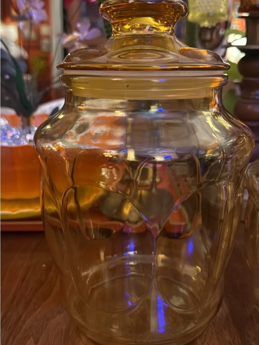 Vintage Anchor Hocking Fairfield Glass Amber Thumbprint Apothecary Jars